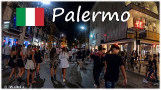 🇮🇹 Palermo Very Crowded Walking Tour 🌃 😱 4K Walk 🌕 Italy Sicily 🇮🇹 (At Night)