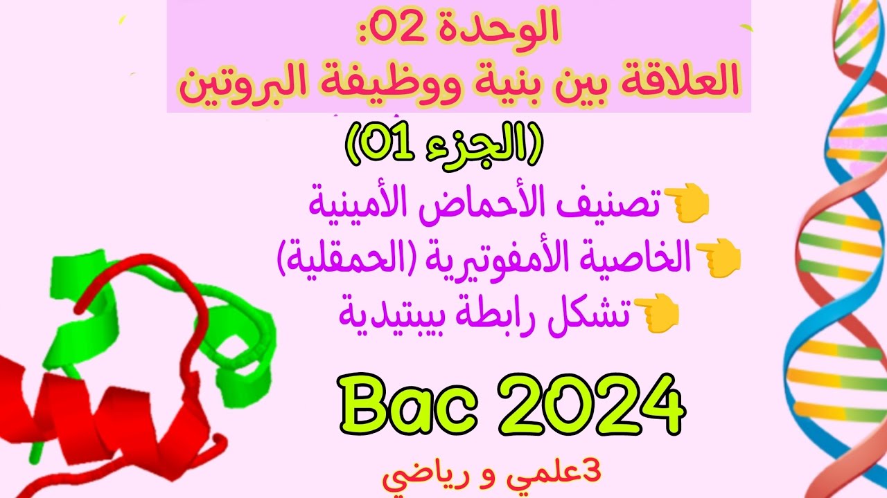 الوحدة02: العلاقة بين بنية البروتين و وظيفته|الجزء الأول|شرح الخاصية الامفوتيرية لأحماض الأمينية