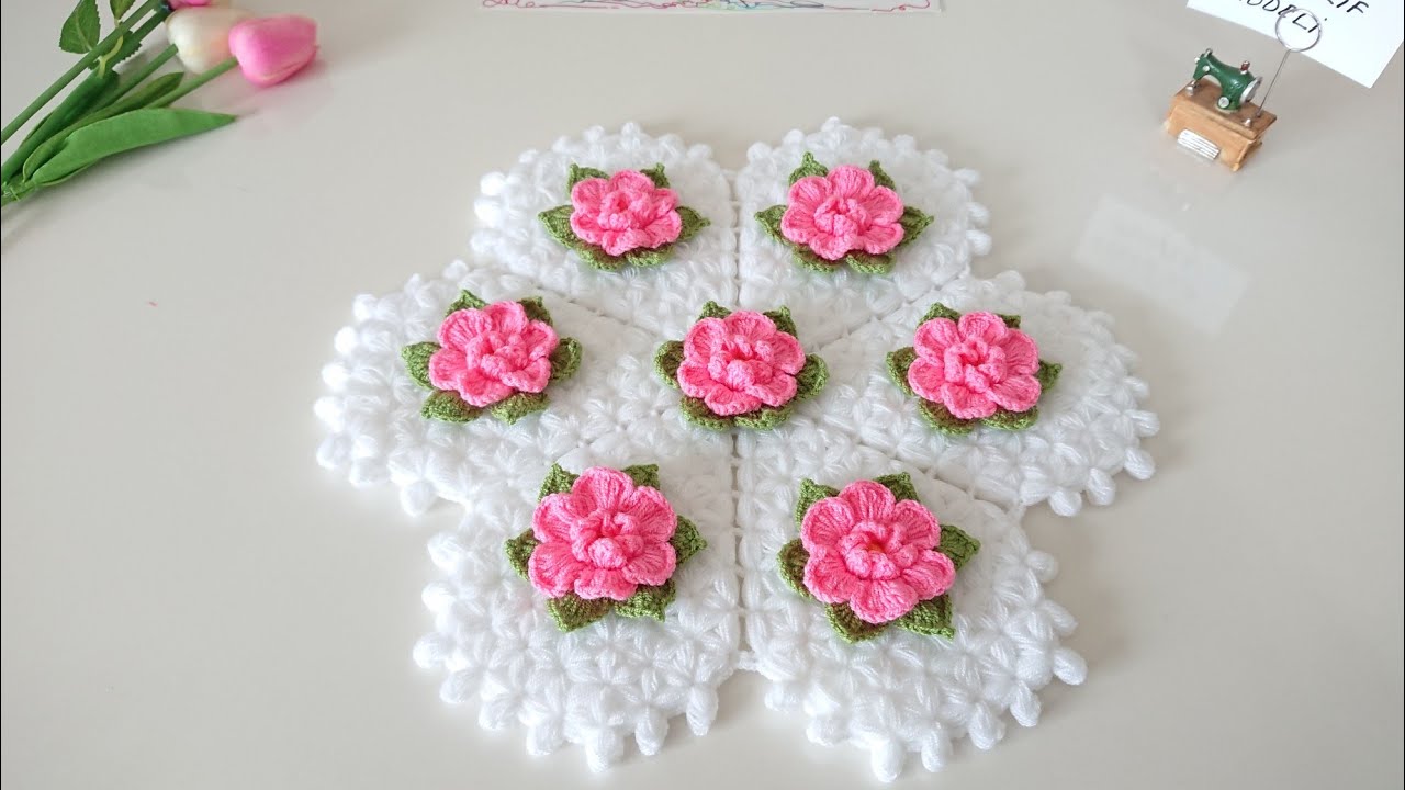 YENİ GÜLLÜ LİF MODELİ (Uyarlama makrome_lif_tr) -lif yapılışı /gül yapılışı/knitting Rose