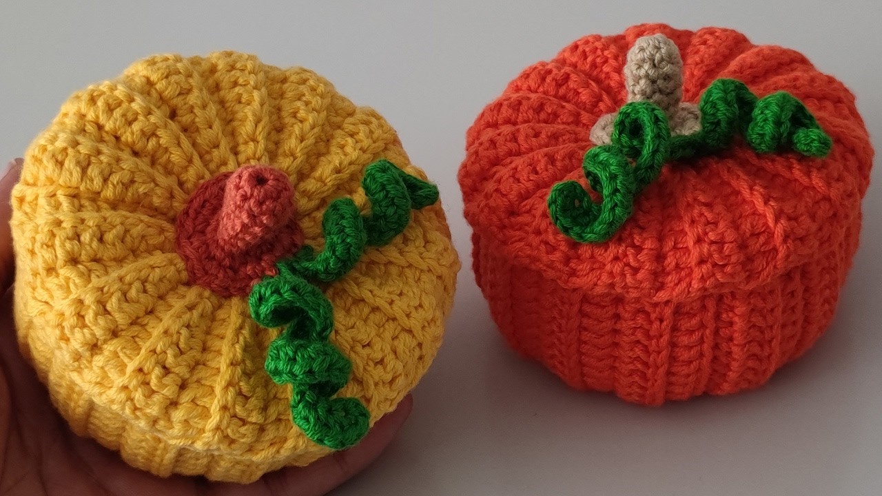 🎃 Схема вязания крючком тыквенной корзины с крышкой! Легко и мило