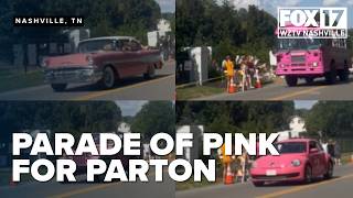 Parade of Pink for Parton: Dolly fans drive pink cars past Brentwood home in tribute