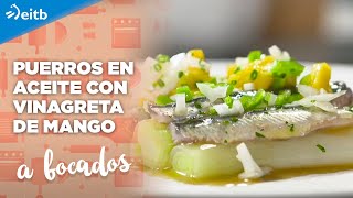 A BOCADOS: Puerros en aceite con vinagreta de mango + Fiambre de pavo casero