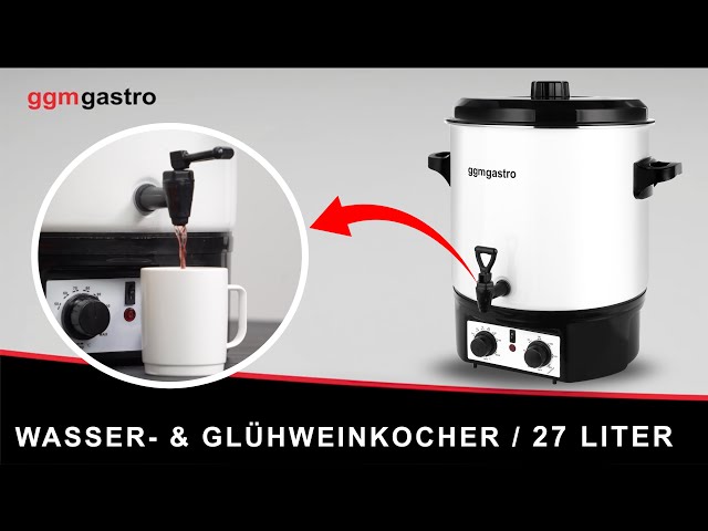 Wasser- & Glühweinkocher - 27 Liter - 1,8kW - Weiß - mit Ablasshahn & Timer - GTWH27