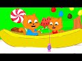Cats Family in English - River Of Sweets Cartoon for Kids