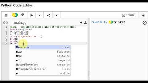 Python cross product of two given vectors