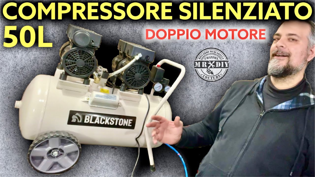 Best economic 50L silent compressor. Double engine oilless BLACKSTONE  AGRIEURO. Silent 