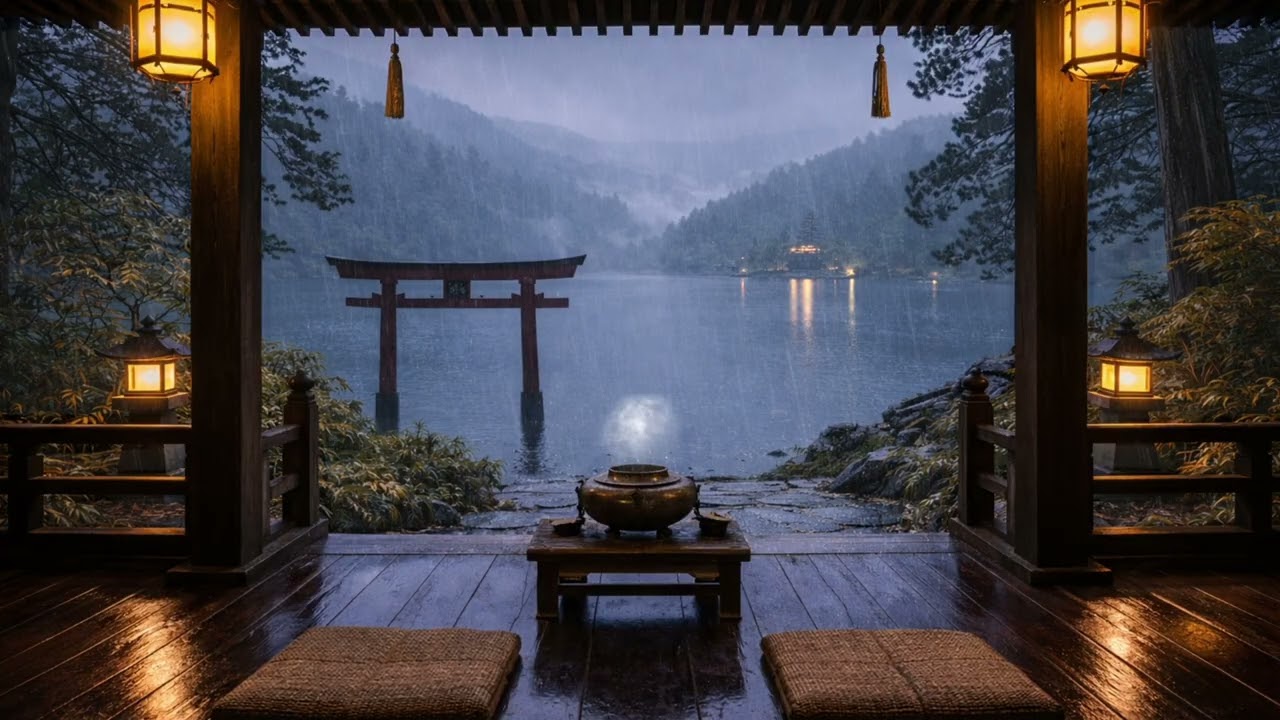 Rain Sounds Inside a Traditional Tea House 🌿 Forest Rain Ambience for Sleep & Focus