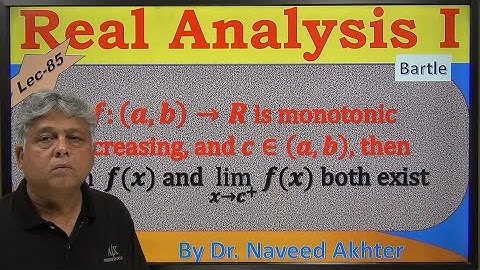 f is monotonic increasing on (a,b), its left and right limits at c in (a,b) exist. (Bartle) Lec-85