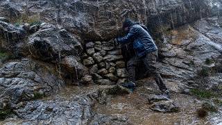 Trapped in a Rain & Thunderstorm! Building a Cave Shelter to Survive