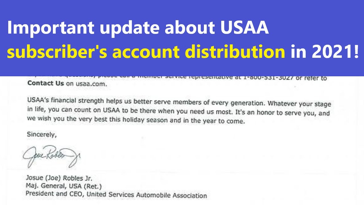 USAA Subscriber's Account Distribution in 2021 important UPDATE about