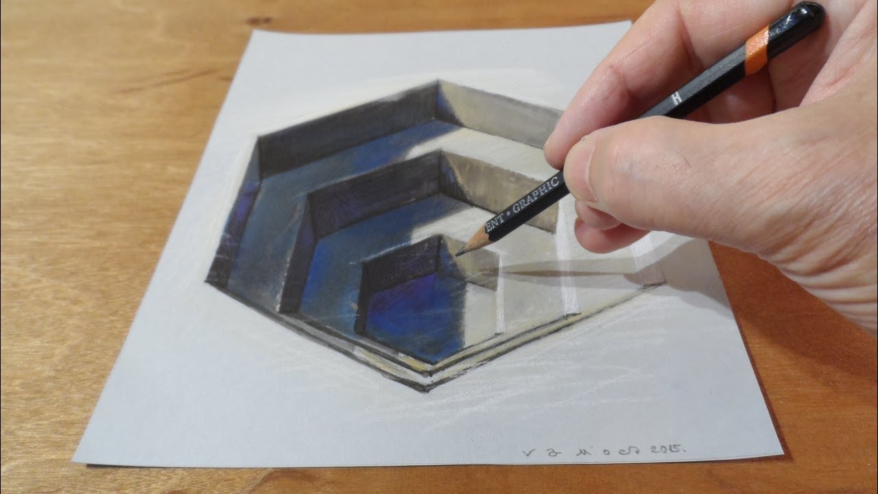  Drawing  3D  Hexagonal Hole Trick Art Illusion on Paper 