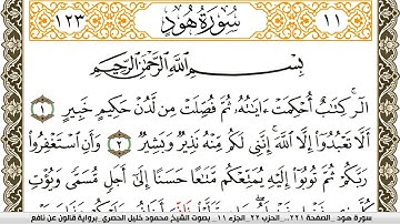 سورة هود مكتوبة محمود خليل الحصري Surah Hood  برواية قالون عن نافع