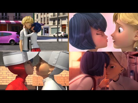 Miraculous Ladybug All Adrigami kisses (mostly almost kisses)🐈‍⬛🐉