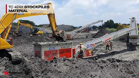 HF10T Mobile Hopper Feeder, TC424X Tracked Conveyor, HF 521 Mobile Hopper Feeder reclaiming