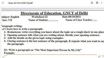 CLASS 7 ENGLISH WORKSHEET 22|4-10-2021|PARAGRAPH WRITING |EXPLORE ENJOY AND ENRICH
