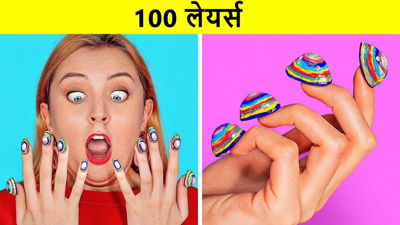 ⁣100 लेयर्स चैलेंज || मेकअप के 100 लेयर्स || अल्टीमेट 100+ कोट्स 123 GO! CHALLENGE पर