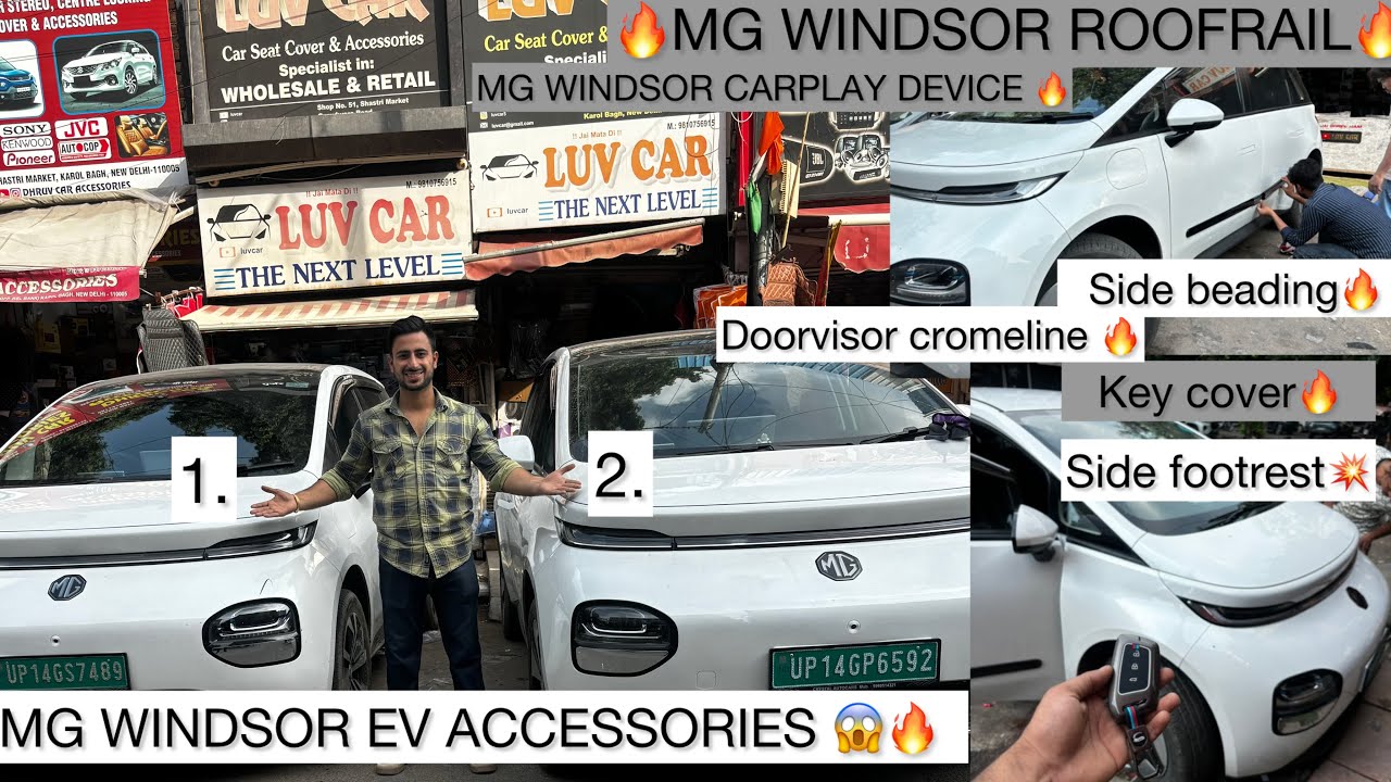 3. MG WINDSOR EV ACCESSORIES😱WINDSOR FLOOR MATS || SEAT COVERS|| ROOF RAIL || CARPLAY DEVICE🔥