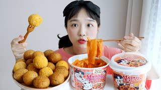 불닭신상💝불닭납작당면과 로제 불닭떡볶이 먹방 ft. 치즈볼,뿌링치즈볼,맘스터치 치즈볼 REALSOUND | Fire noodles,Tteokbokki,Cheese balls :D