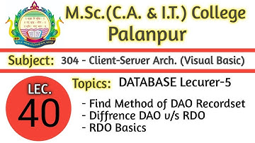 304 | L40 | VB | Find Method of DAO Recordset | Difference between RDO and DAO | RDO Basics | By NSP