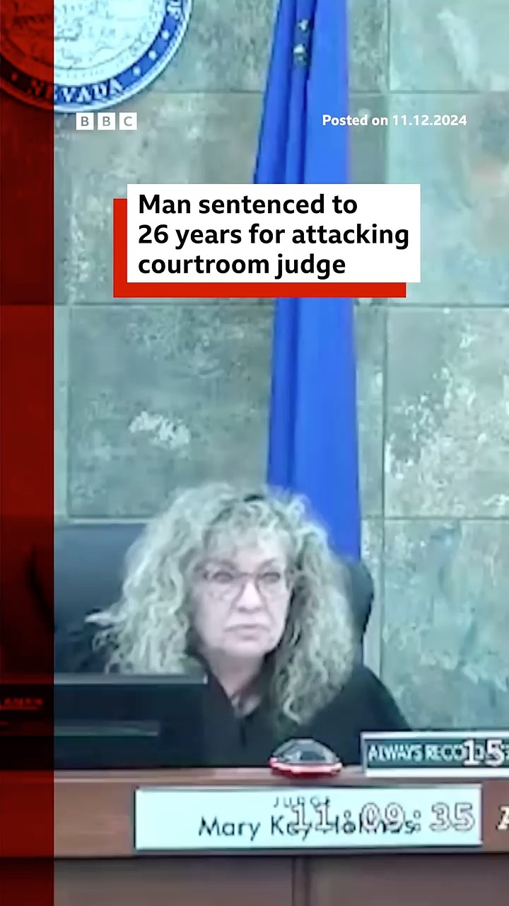 US man sentenced to 26 years for attacking courtroom judge. #BBCNews
