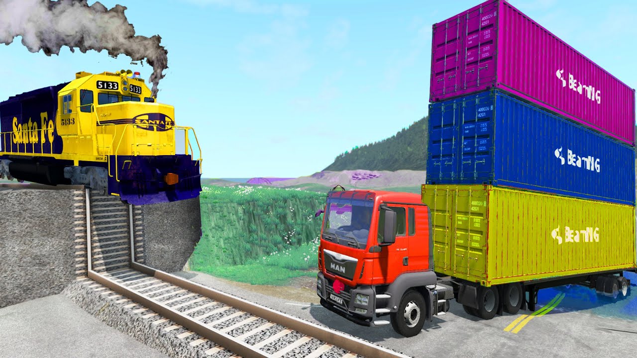 Flatbed Truck Mcqueen | Transportation with Truck - Pothole vs Car  - BeamNG.Drive