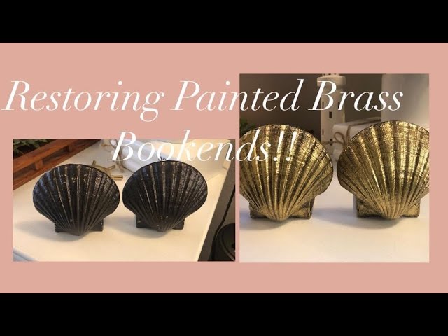 RESTORING PAINTED BRASS BOOKENDS TO THIER ORIGINAL BEAUTY WITH EASY-OFF  OVEN CLEANER!!! 