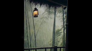 Heavy Rainstorm & Chirping Bird Sounds In A Cozy Cabin Porch | Rainstorm in the Forest For 5 Hours