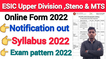 ESIC Online Form 2022 syllabus// ESIC MTS, UDC & Stenographer exam pattern 2022