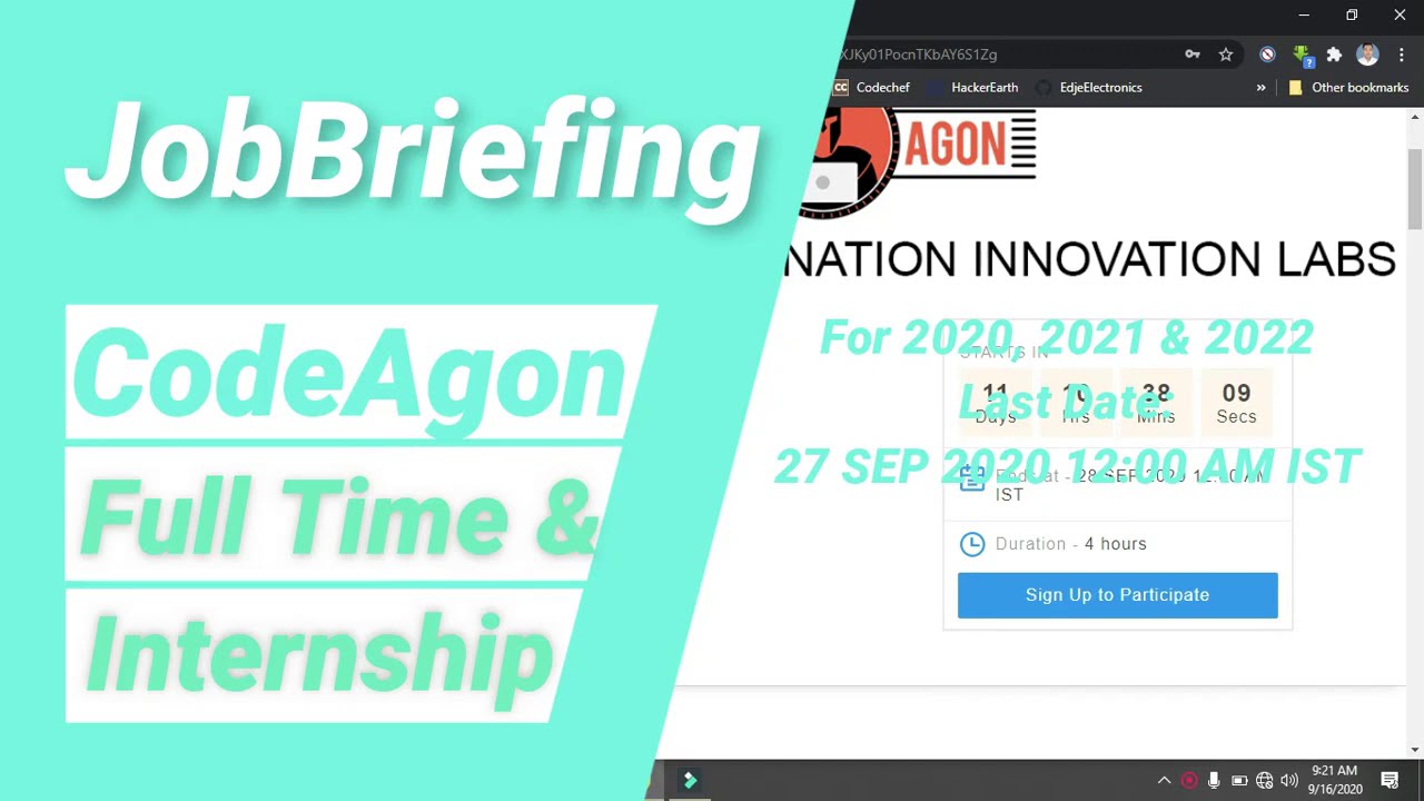Step by Step Registration CodeAgon 2020 Competition For 2020, 2021 & 2022 Passout | JobBriefing