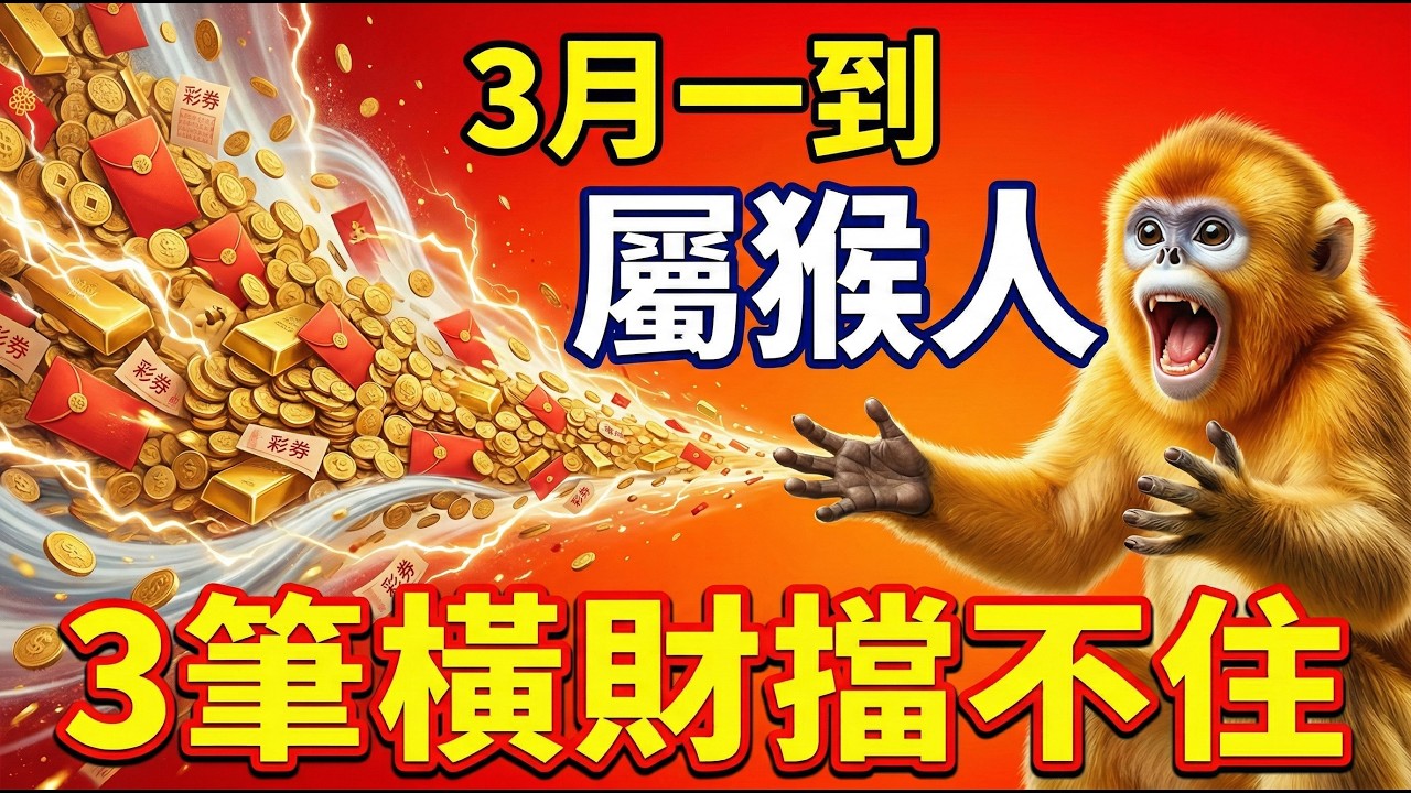【生肖猴】陽曆3月一到，這三筆「意外之財」自動找上門，擋都擋不住！#生肖猴2026運勢 #2026屬猴運勢 #財運 #偏財運 #轉運 #丙午馬年 #居家風水 #生肖猴 #屬猴 #貴人運 #屬猴2026
