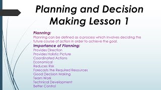 Planning and Decision Making Lesson 1