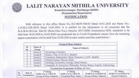 Lnmu ba bsc bcom part-3 examination routine 2020.lnmu part-3 special practical examination date 2020