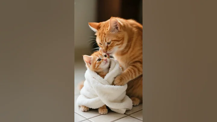 Video 9609761: cat kitten bathing, mom cat bathing