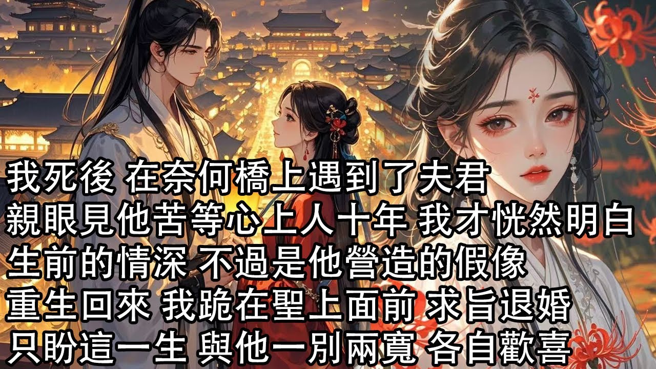 【一口氣看完】我死後 在奈何橋上遇到了夫君，親眼見他苦等心上人十年 我才恍然明白，生前的情深 不過是他營造的假像，重生回來 我跪在聖上面前 求旨退婚，只盼這一生 與他一別兩寬 各自歡喜