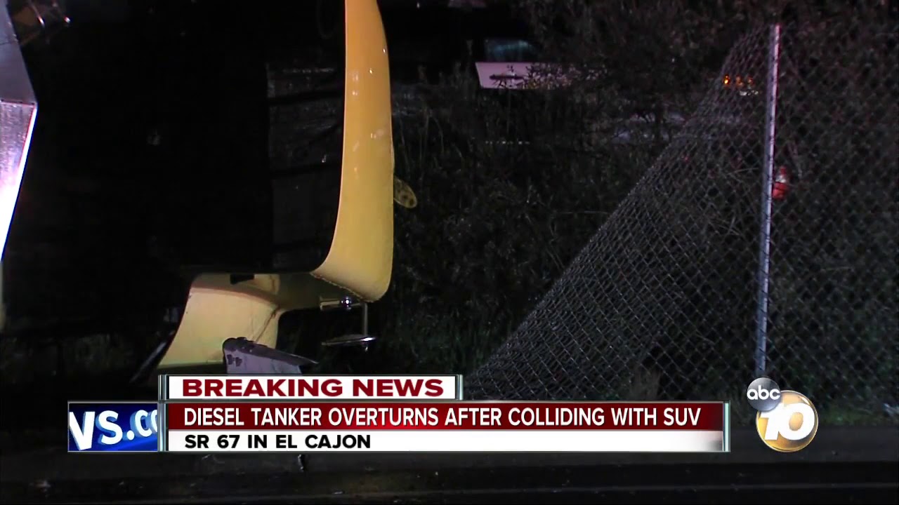 Diesel tanker overturns on SR-67 after collision with SUV