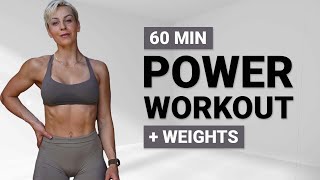 60 MIN FULL BODY POWER WORKOUT | + Dumbbells | Strength + Conditioning | Core Tabata | Circuit Style