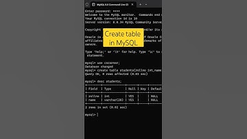 Create table in MySQL #shortsfeed #viral #youtubeshorts #mysql #ytshorts #viralvideo #tredning