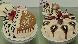 Como decorar pasteles Moca con fresas y goteo de ganache de chocolate | decoración de tortas moca