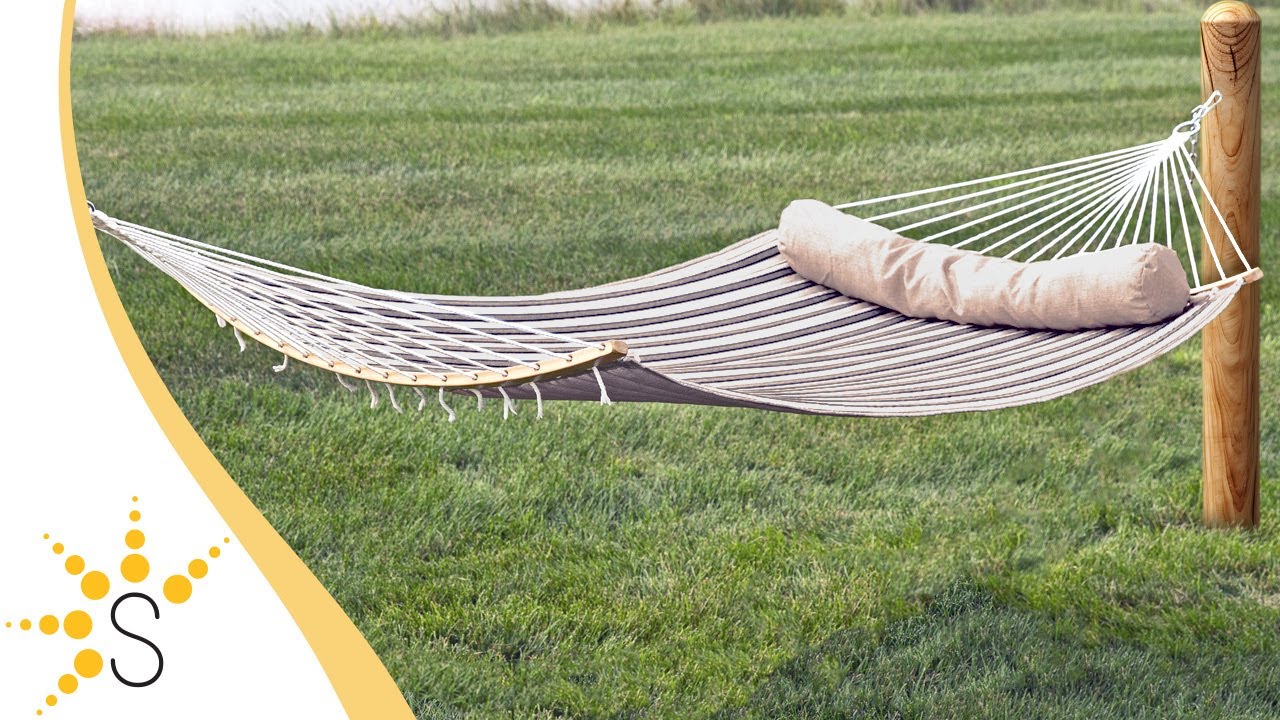 Sunnydaze Quilted Hammock with Curved Bamboo Spreader Bar and Pillow - LY-4271
