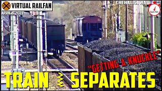 TRAIN SEPARATES AT CHEHALIS, WA!  EXCELLENT SOUNDS OF TRAIN GOING INTO EMERGENCY.  April 4, 2021