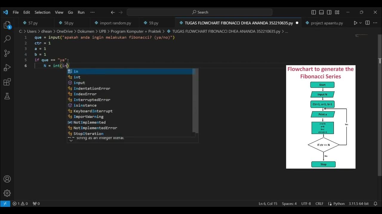 Membuat Algoritma Fibonacci Dari Flowchart Menggunakan Python - YouTube