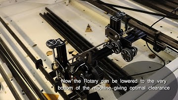 Rotoboss Rotaries Drop Down system in use on a Thunder Laser.