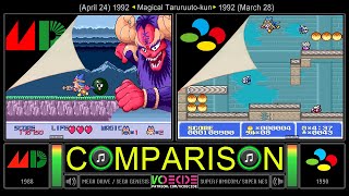 Magical Taruruto-kun (Mega Drive vs Super Famicom) Side by Side Comparison | VCDECIDE