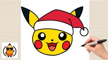 How To Draw Pikachu In A Santa Hat | Easy Christmas Drawing Tutorial For Kids 