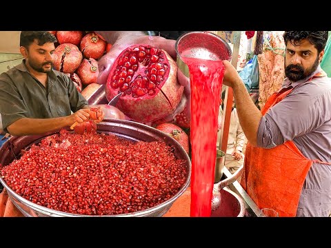 BEST Way to Open Pomegranate | How to Make Pomegranate Fruit Juice | Street Bloody Red Anar Sarbath.