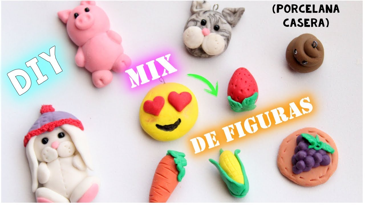 Como hacer figuras con PORCELANA FRIA (casera) animales,frutas, verduras y  emojis 