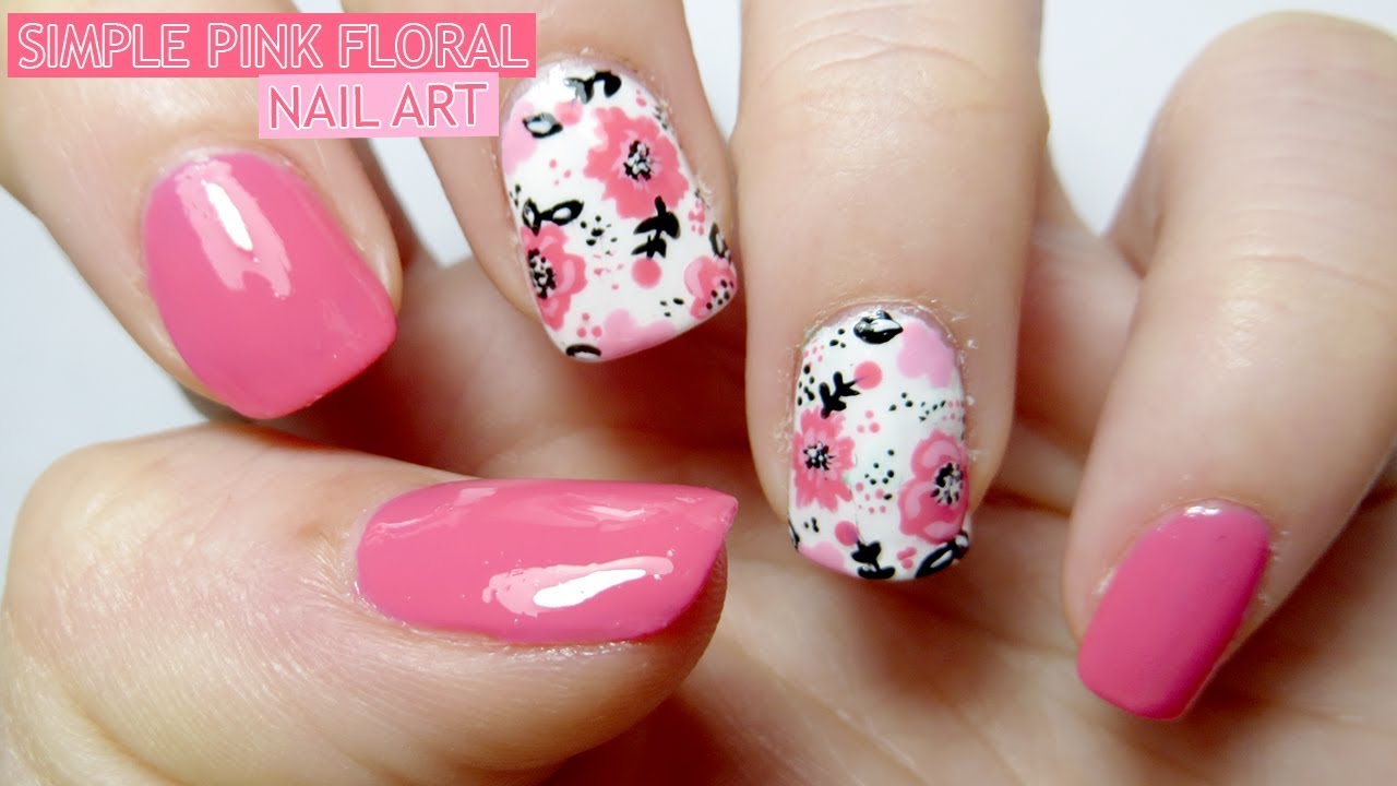 Simple Pink Floral Nail Art - YouTube