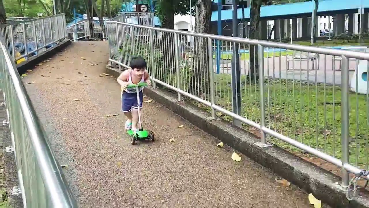 Riding his scooter down the slopes 🛴