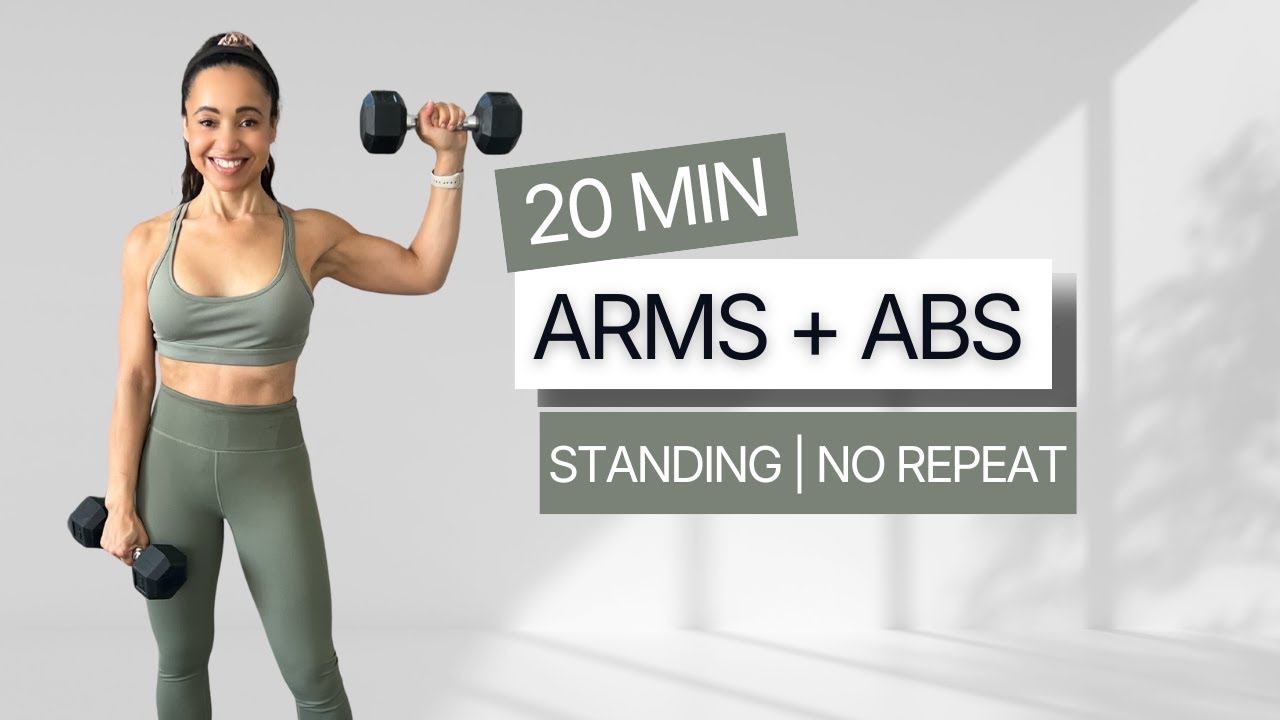 20 min STANDING ARMS AND ABS + CORE WORKOUT | With Dumbbells | No ...