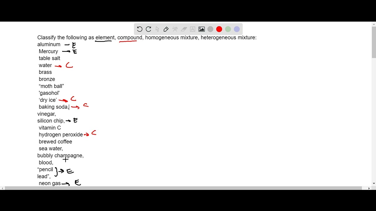 Classify each of the following as an element, a compound, a homogeneous ...
